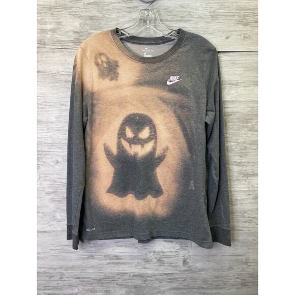 The Nike Tee Womens Size S Gray Orange Halloween Ghost Dri Fit Long Sleeve - Picture 1 of 8